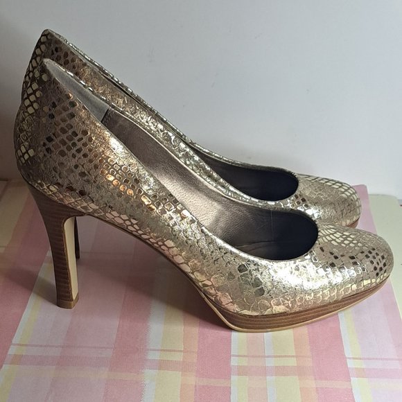 Moda Spana Snakeskin Heels - Metallic Champaigne Gold - Sz.  9m - Picture 6 of 12